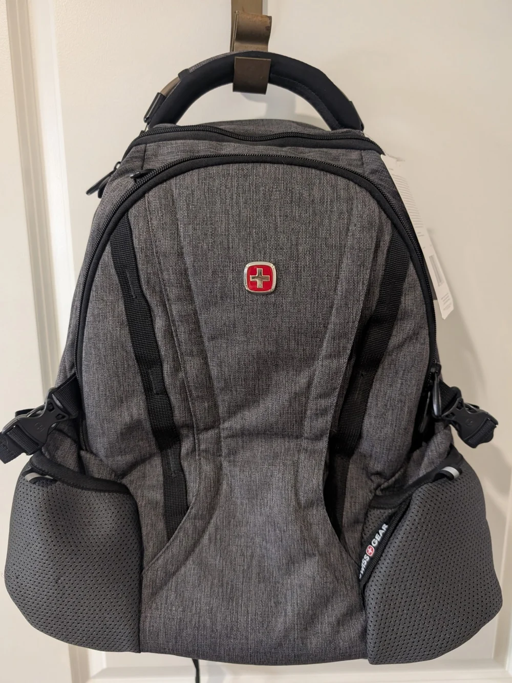 SwissGear Charcoal Gray Men's Backpack with Red Emblem